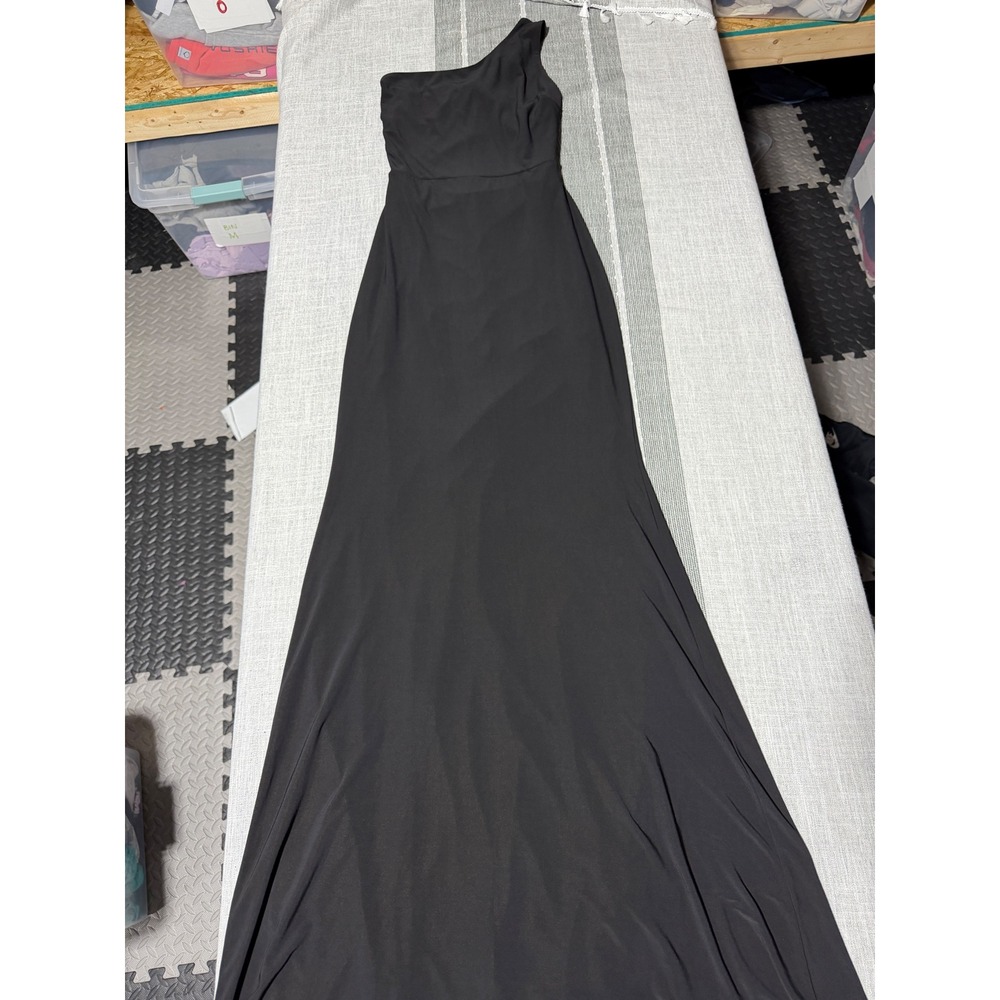 Womens Black One Shoulder Evening Gown Maxi Dress Cutout Back Small